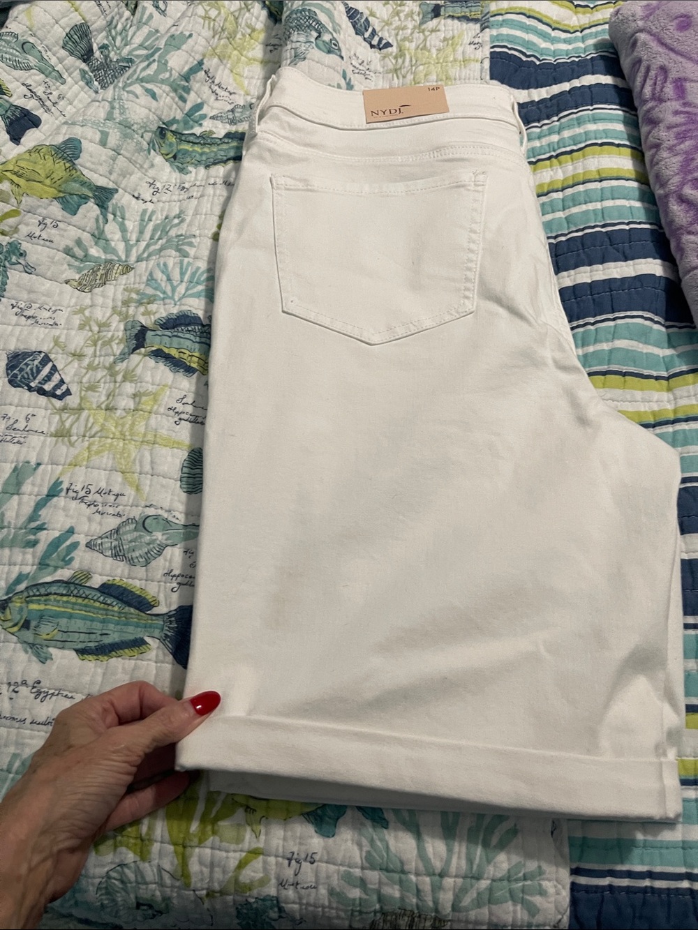 NYDJ White High-Rise Denim Shorts
